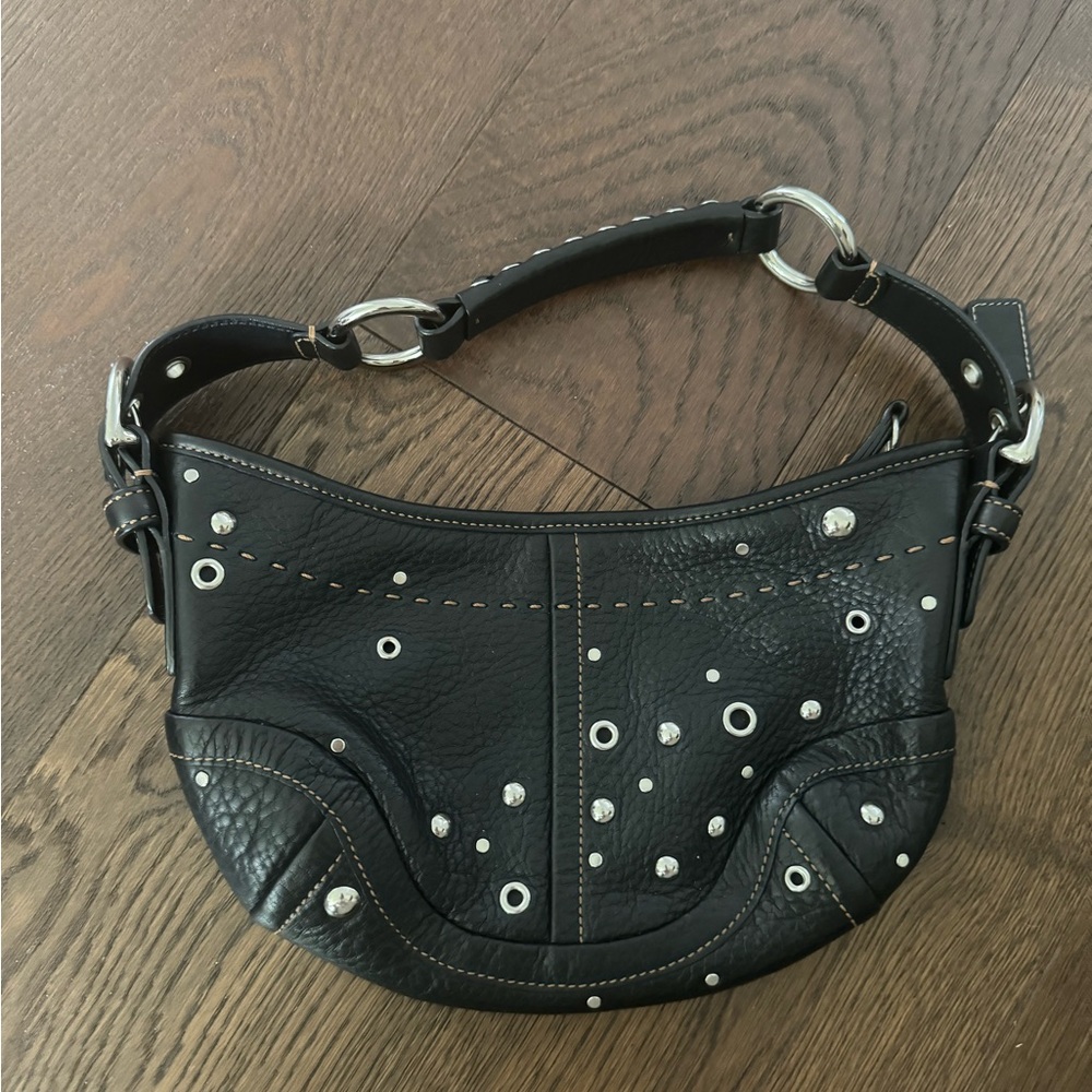 COACH VINTAGE Studded Black Leather Shoulder Bag
